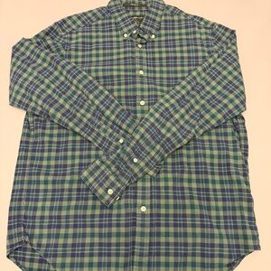 Eddie Bauer Men's Blue and Green Checkered Shirt